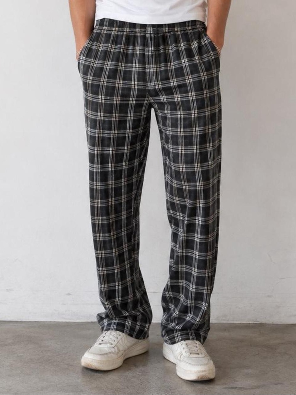 Topman Men's Grey Plaid Elastic Waist Trousers Pants 28x32